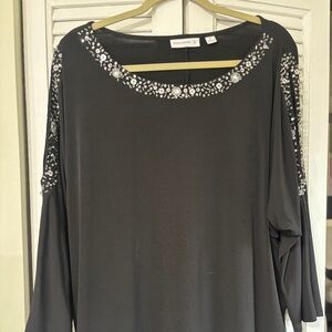 Susan Graver PLUS Liquid Knit cut out Tunic with SILVER embellishments 2X